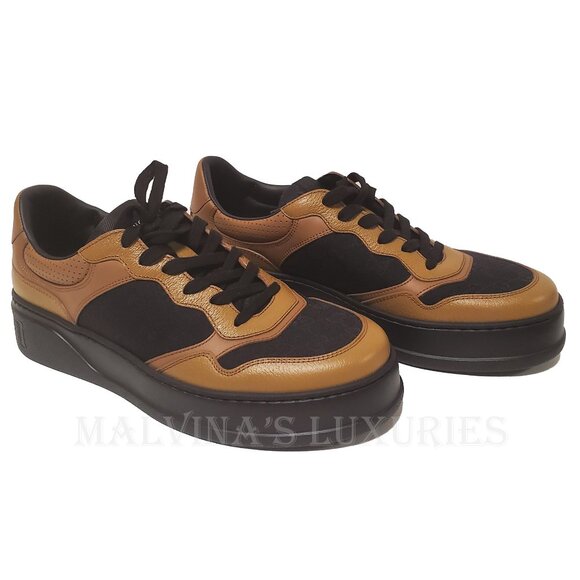 GUCCI MENS SNEAKERS BASKET GG LOGO JACQUARD BROWN LEATHER SHOES sz 10 10.5 US - Picture 3 of 15